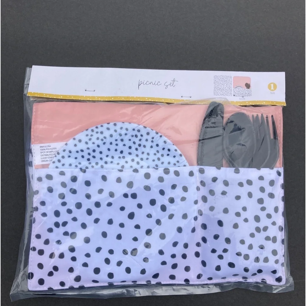 Lucky Star Picnic Set Kids 1 Package White Black Polka Dot With Pink Target New